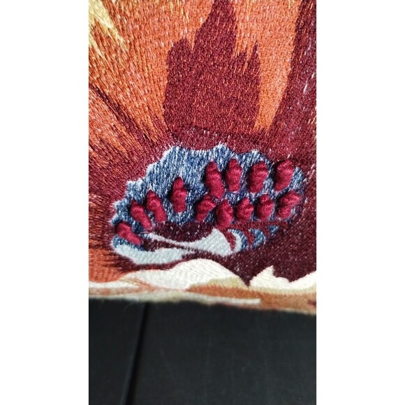 Pier 1 Imports Floral Embroidered Lumbar Pillow Blue Yellow Orange Zipper 19x13 - Picture 6 of 7